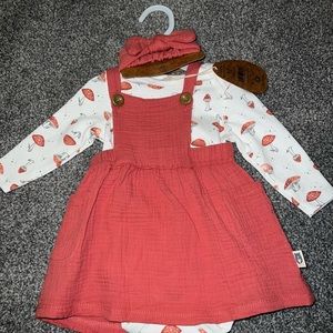 Rabbit + Bear Organic Cotton 3-piece Set Mushroom Onesie and Jumper